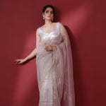 Pale Pink Tissue Organza Saree With Embroidery Border