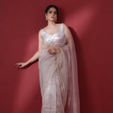 Pale Pink Tissue Organza Saree With Embroidery Border