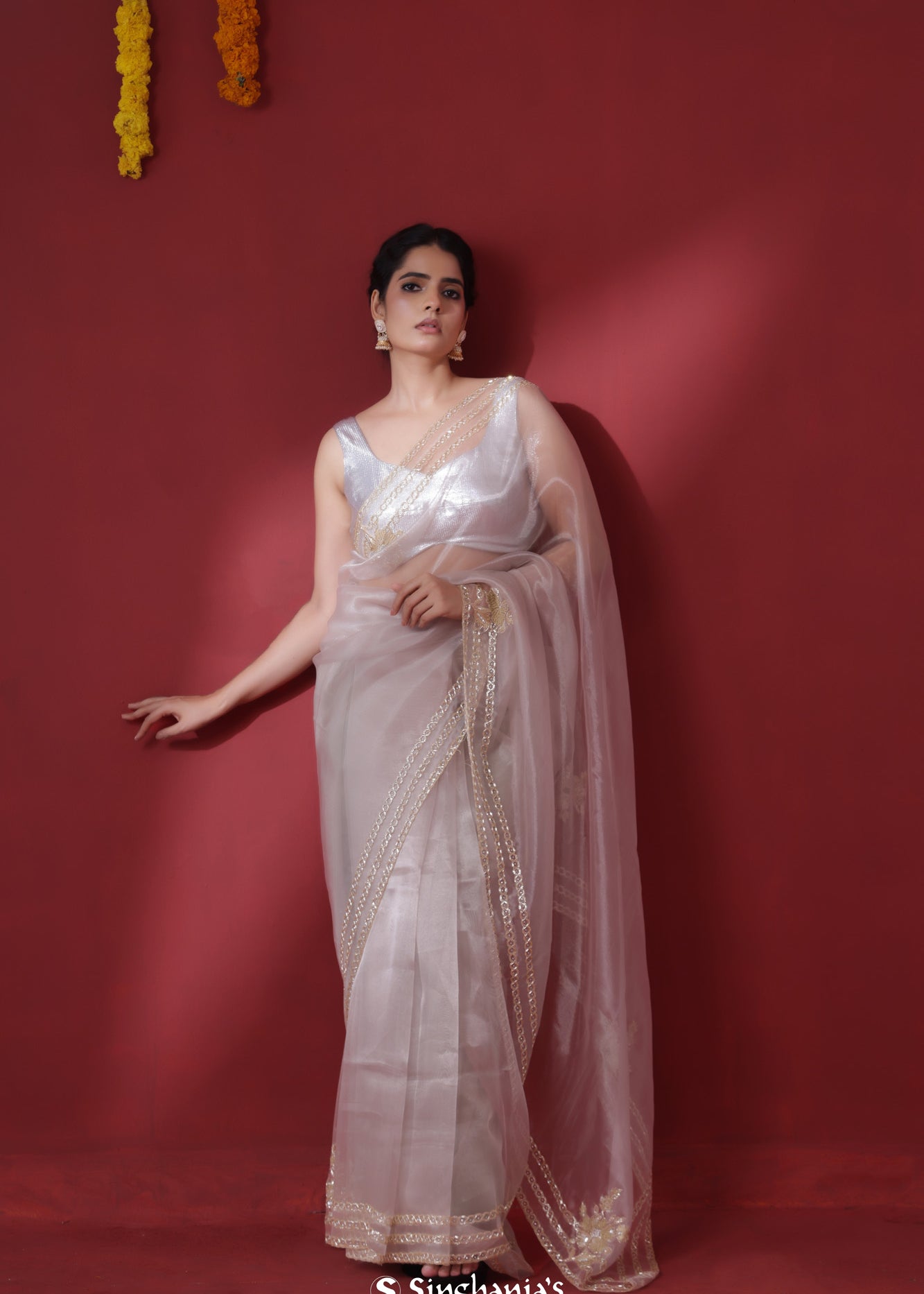 Pale Pink Tissue Organza Saree With Embroidery Border