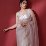 Pale Pink Tissue Organza Saree With Embroidery Border