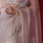 Pale Pink Tissue Organza Saree With Embroidery Border
