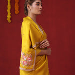Canary Yellow Modal Satin Saree With Hand Embroidery