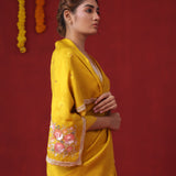Canary Yellow Modal Satin Saree With Hand Embroidery
