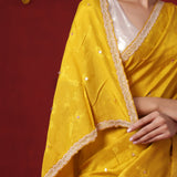 Canary Yellow Modal Satin Saree With Hand Embroidery