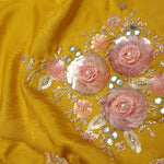 Canary Yellow Modal Satin Saree With Hand Embroidery