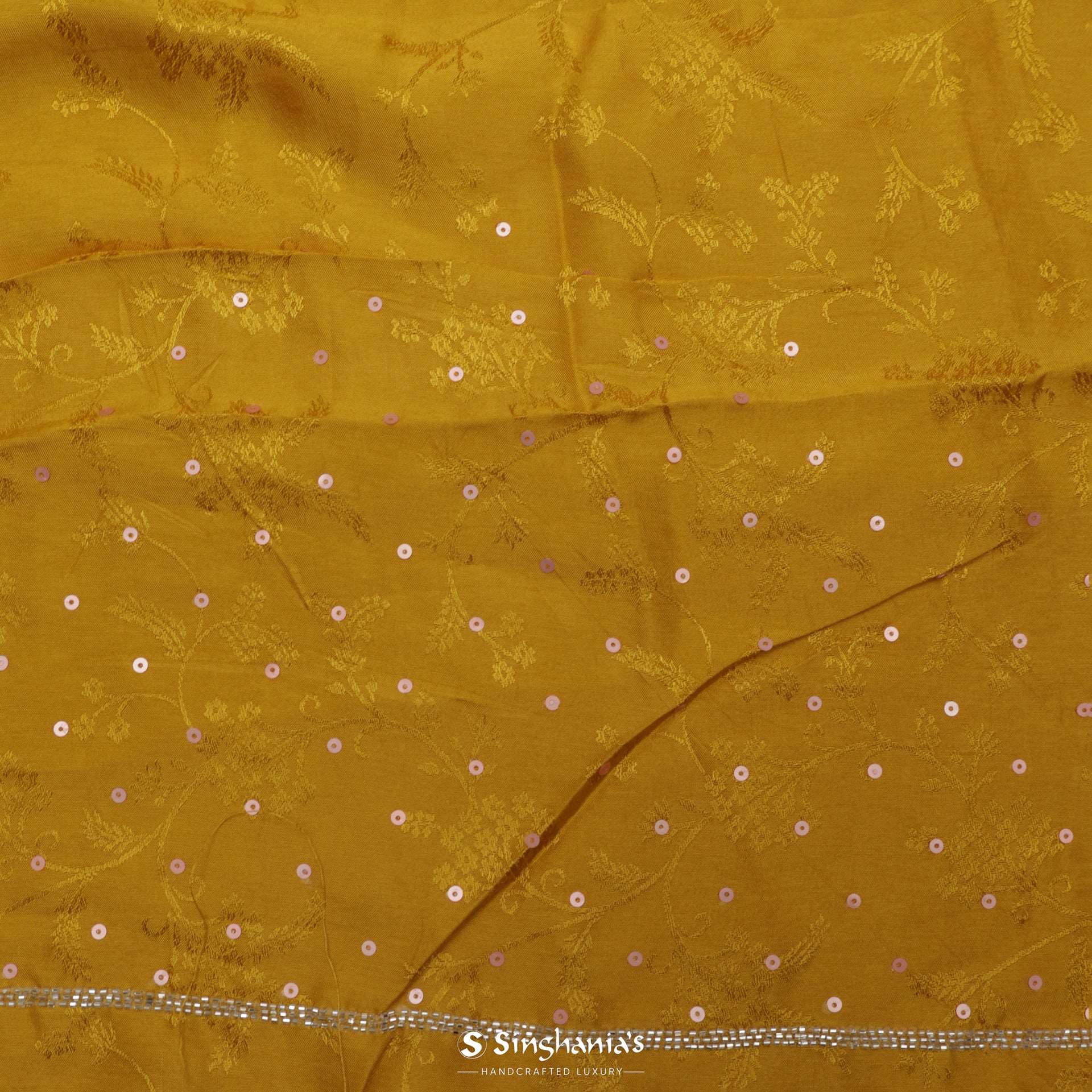 <img> Canary Yellow Modal Satin Saree With Hand Embroidery
