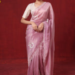 Carnation Pink Tissue Organza Saree With Hand Embroidery