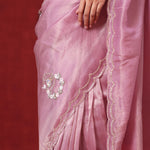 Carnation Pink Tissue Organza Saree With Hand Embroidery