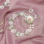 Carnation Pink Tissue Organza Saree With Hand Embroidery