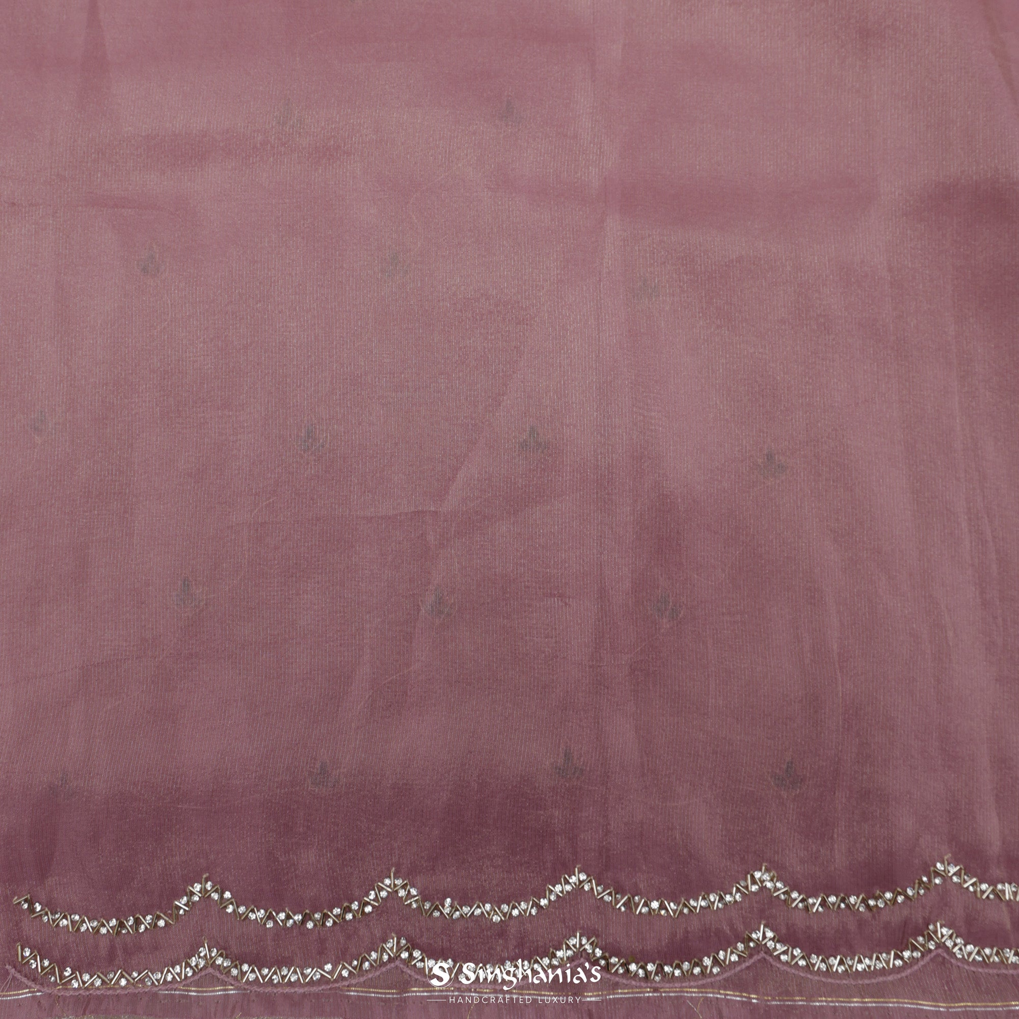 Carnation Pink Tissue Organza Saree With Hand Embroidery
