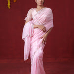 Taffy Pink Tissue Organza Saree With Hand Embroidery