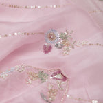 Taffy Pink Tissue Organza Saree With Hand Embroidery