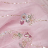 Taffy Pink Tissue Organza Saree With Hand Embroidery