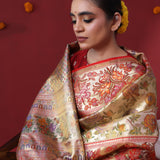 Vegas Gold Tissue Kanjivaram Saree With Floral Jaal Weaving