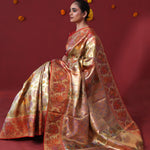 Vegas Gold Tissue Kanjivaram Saree With Floral Jaal Weaving