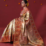 Vegas Gold Tissue Kanjivaram Saree With Floral Jaal Weaving