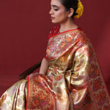 Vegas Gold Tissue Kanjivaram Saree With Floral Jaal Weaving