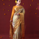 Green Gold Tissue Kanjivaram Saree With Floral Jaal Weaving