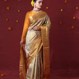 Green Gold Tissue Kanjivaram Saree With Floral Jaal Weaving
