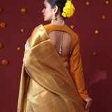 Green Gold Tissue Kanjivaram Saree With Floral Jaal Weaving