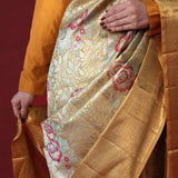 Green Gold Tissue Kanjivaram Saree With Floral Jaal Weaving