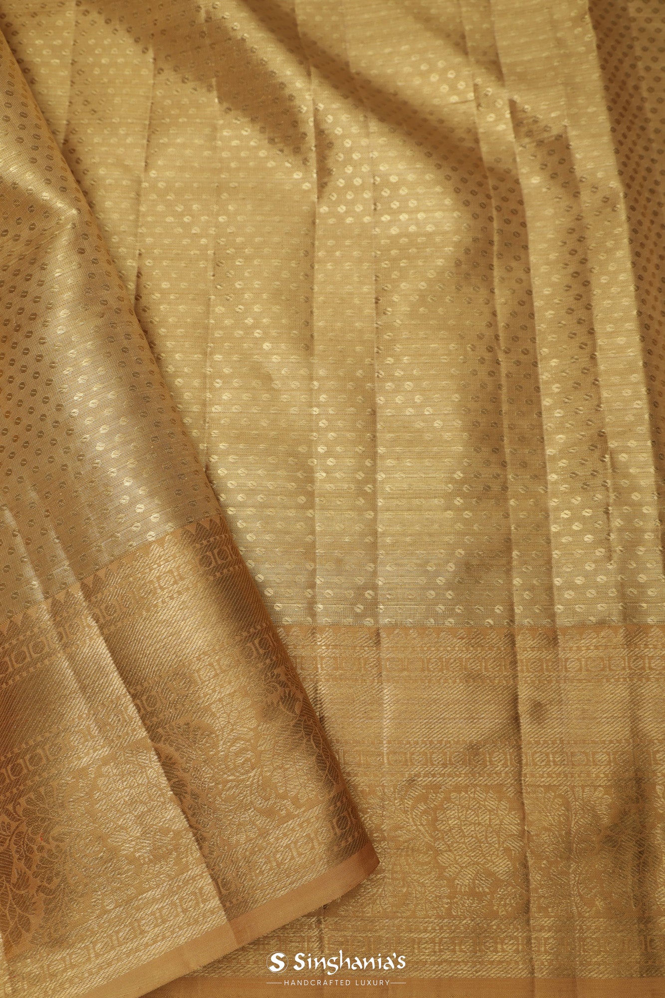 Green Gold Tissue Kanjivaram Saree With Floral Jaal Weaving