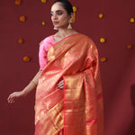 Persian Red Kanjivaram Silk Saree With Floral-Fauna Weaving