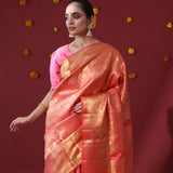 Persian Red Kanjivaram Silk Saree With Floral-Fauna Weaving