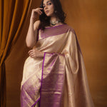 Almond Peach Kanjivaram Silk Saree With Floral Jaal Weaving