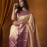 Almond Peach Kanjivaram Silk Saree With Floral Jaal Weaving