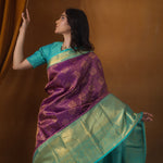 Dark Magenta Purple Kanjivaram Silk Saree With Floral Jaal Weaving