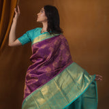 Dark Magenta Purple Kanjivaram Silk Saree With Floral Jaal Weaving