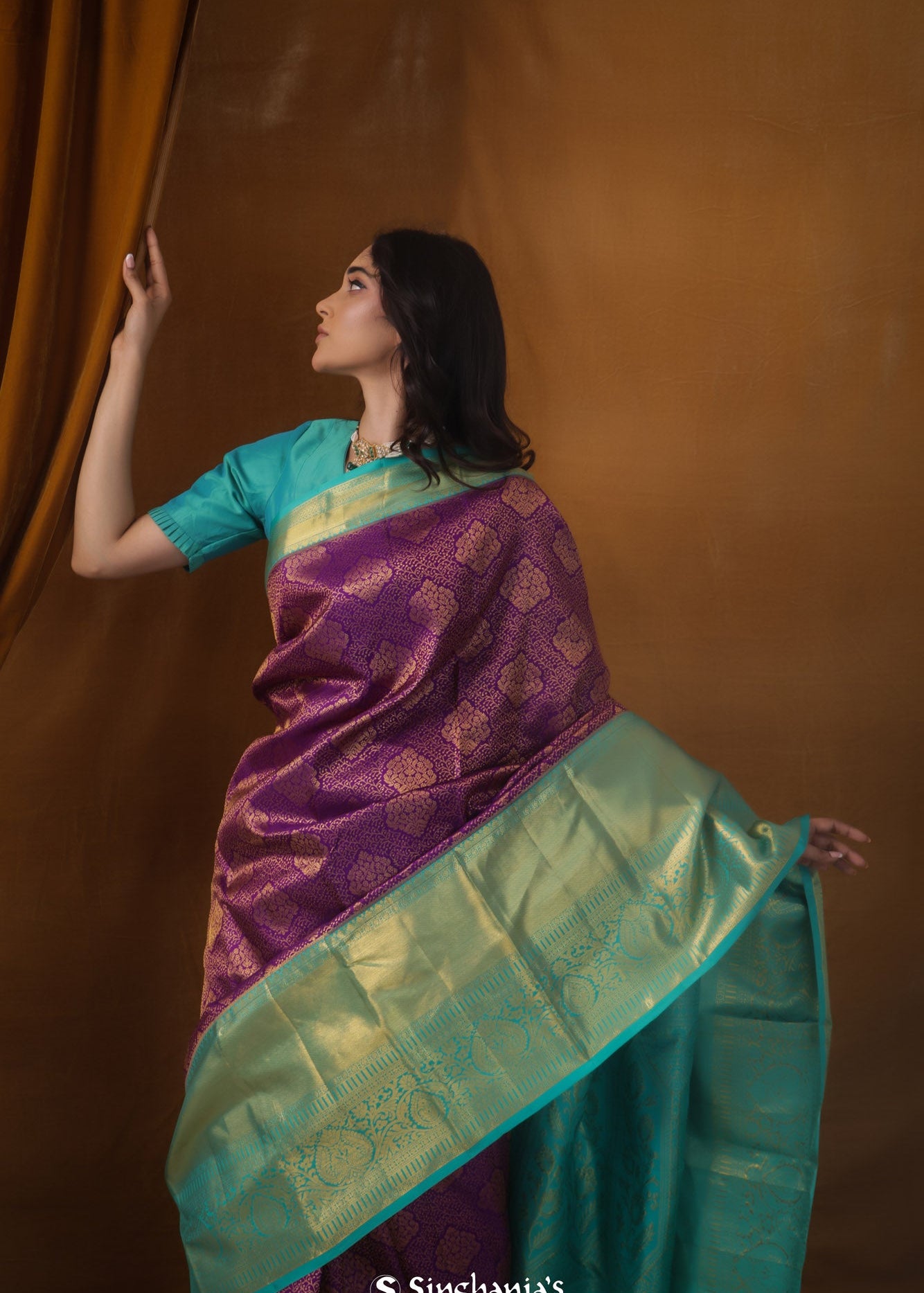 Dark Magenta Purple Kanjivaram Silk Saree With Floral Jaal Weaving